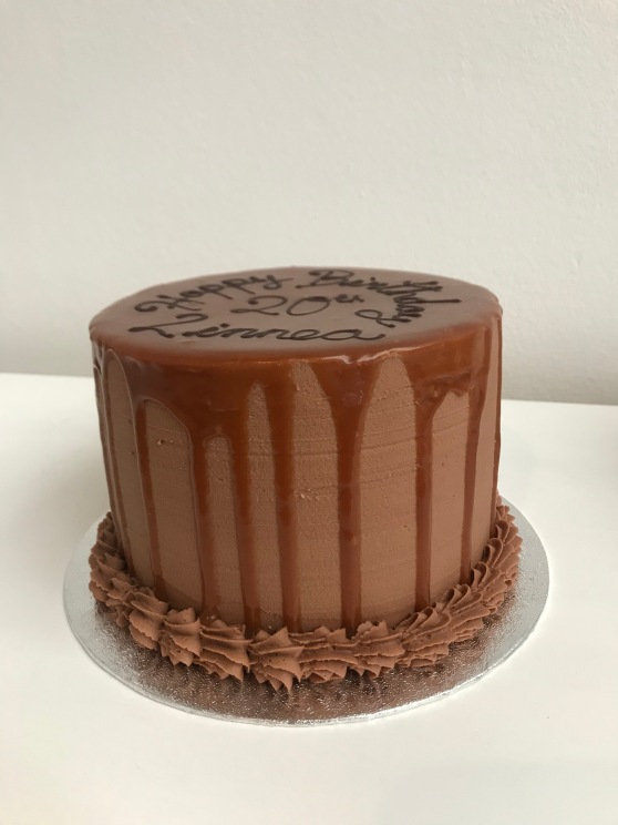 Chocolate cake with salted caramel drip